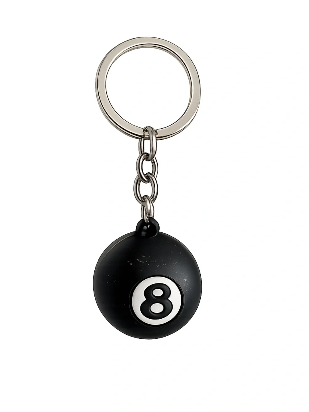 Rubber 8 Ball Silver Keychain